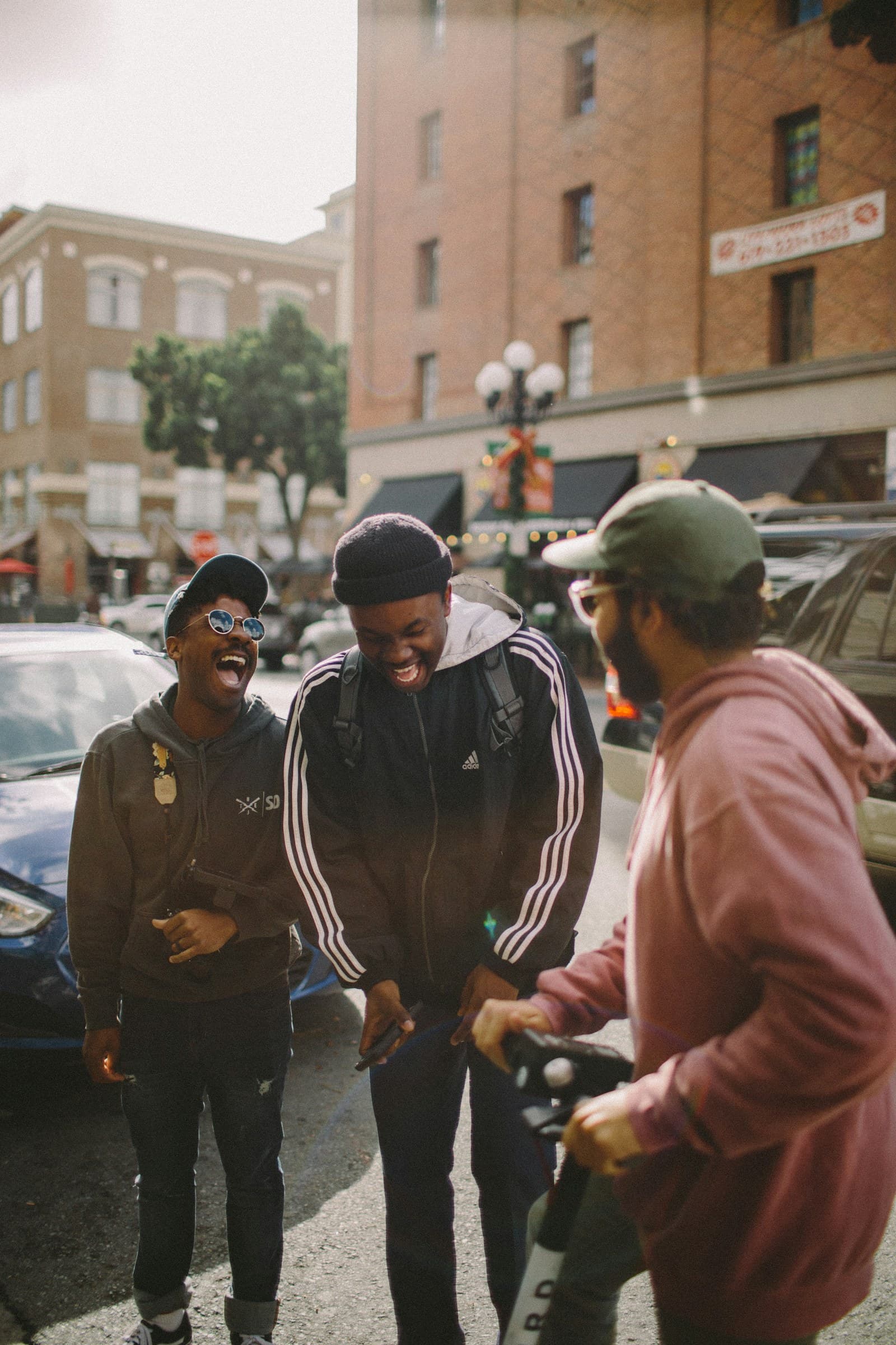 Friends laughing together at the end of the day